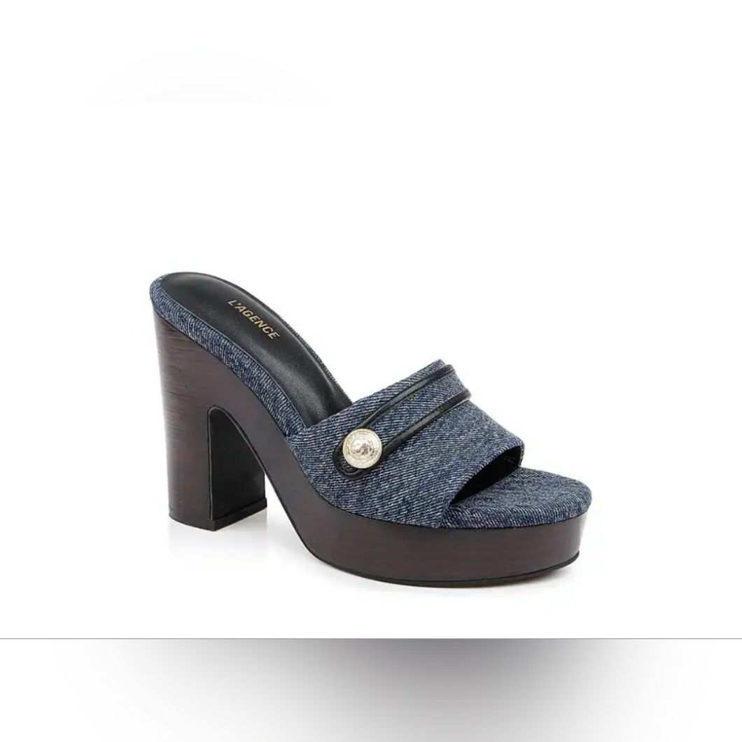 Size8.5 L'agence Denim Platform Slide Clogs In Blue Retail 425$